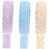 3 Rolls Fabric Lace Tape Crafting Tape Washi Tapes Homemade Stickers Scrapbooking Decorative Tape Craft Masking Tape Lace Tapes Photo Album Tapes Self-Adhesive Lace Tapes Tape