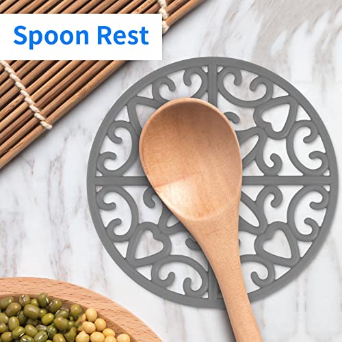 Image of CHEFBEE 3PCS Heat Resistant Silicone Trivet Mats for Hot Dishes, Gray | Flexible, Non-Slip, Modern Kitchen Trivets Protects Table & Countertop, For Teapots Pans Bowls, Daily Kitchen Use