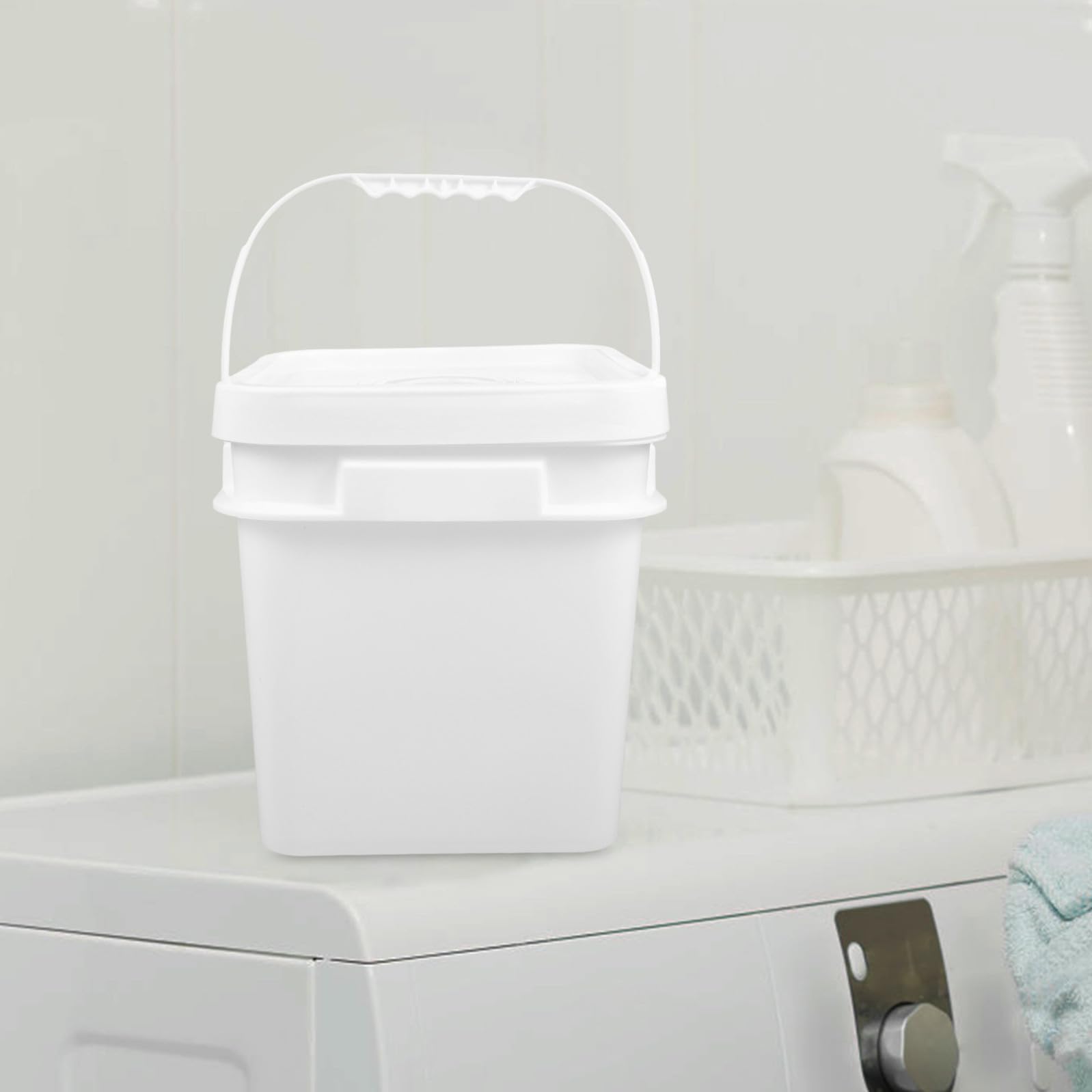 HANABASS Secchio per Pulizie 10l in Plastica Bianco Coperchio Ermetico e Manico, Contenitore per Detersivi Lavanderia Riutilizzabile per Uso Domestico