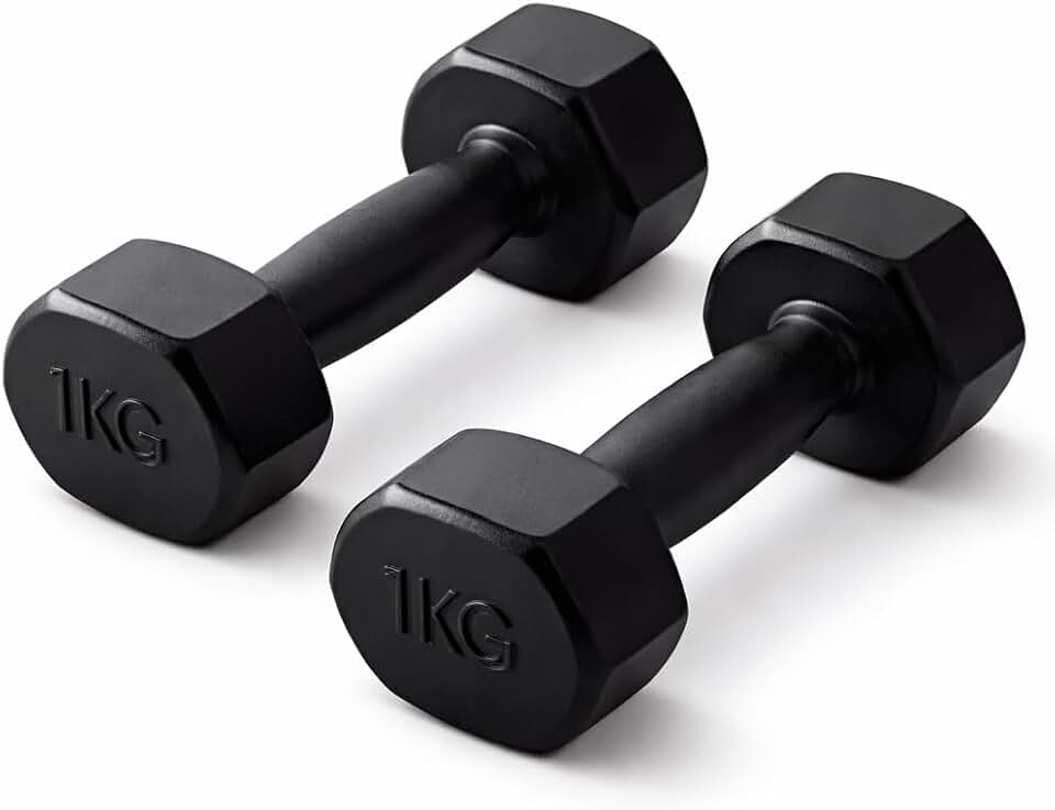 Par de Halteres 1kg Preto Sextavado | Revestimento Antiderrapante para Treino em Casa, Academia, Musculação, Iniciantes e Fisioterapia