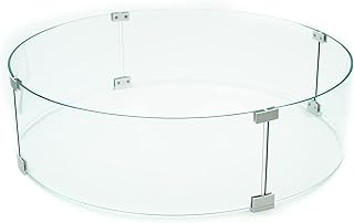 AMS Fireplace 42" Commercial Round Fire Pit Glass Wind Guard | Clear Tempered Glass Flame Protective Pane. Wind Resistant with Aluminum Corner Bracket