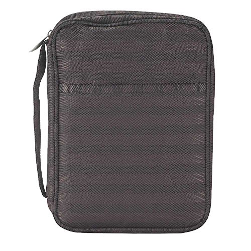 Brown Checkered Heavy Duty Jacquard Bible Cover Case with Handle, Large