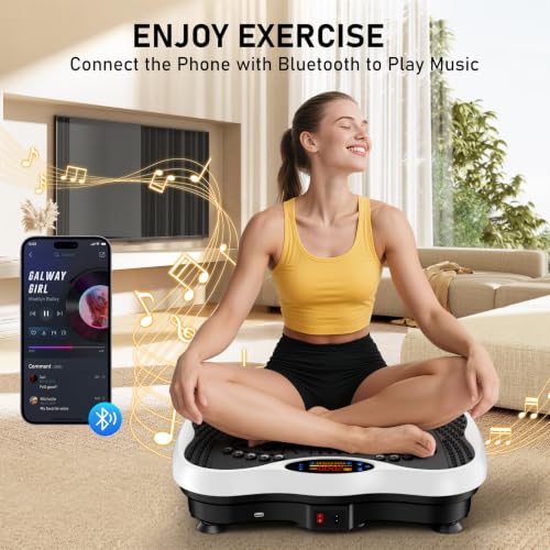Image of Vibration Plate Exercise Machine, 130 Levels Full Body Workout Vibrating Plate for Lymphatic Drainage Weight Loss, 450 Lbs Capacity Shake Platform with Bluetooth for Women Men