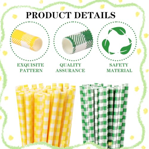 Whaline 100 pitillos de papel cuadros Buffalo Amarillo Verde miniatura 3