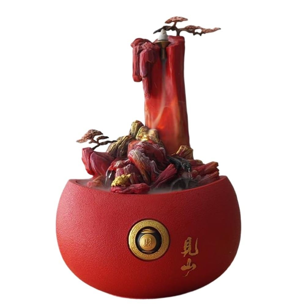 ZTHYSHOZ Tabletop Fountain Waterfall Sandstone Rockery Desktop Fountain Decoration Circulating Water Small Meditation Relaxation(Red)