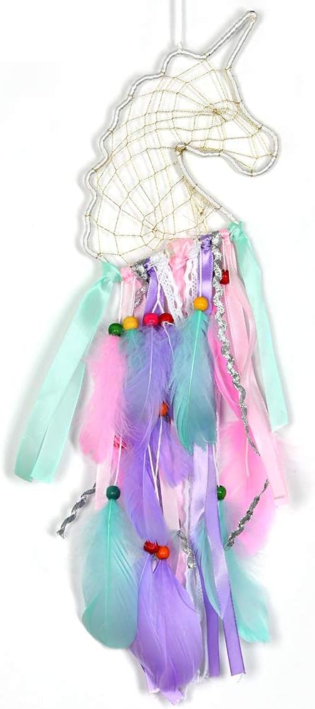 OFNMY Unicorn Dream Catcher Handmade Feather Dream Catchers for Girls, Unicorn Room Decor Wall Hanging Home Decoration for Kids Bedroom