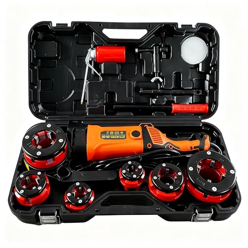Holdwell S Electric Pipe Threader 2300W 120V Hand-held Pipe Threading Machine with 6 NPT Dies (1/2-2) Copper Motor Portable Threading Kit with Carrying Case