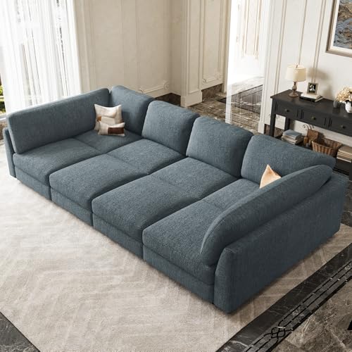 Image of Belffin Modular Cloud Sleeper Sofa Bed with Deep Seat Cloud Sectional Couches for Living Room. Blue Grey Couch