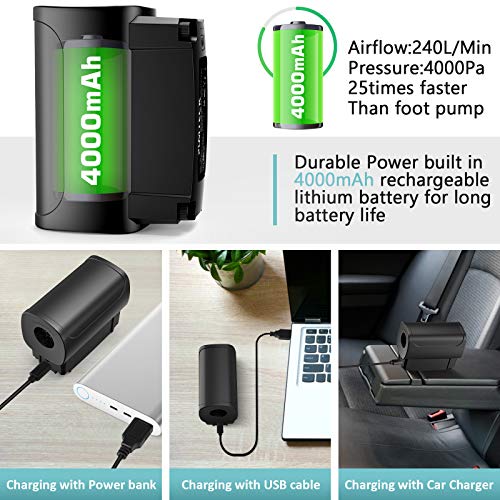 Elektrische luftpumpe, wiederaufladbare tragbare drahtlose Luftpumpe mit 4000mAh schnell auffüllbarer aufblasbarer elektrischer Pumpe für Luftmatratze, Schlauchboot, Schwimmring, Yoga Ball - Image 6