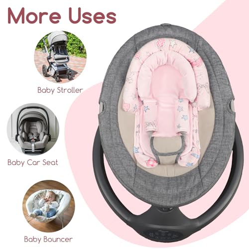 Image of GFU Baby Car Seat Head Support for Newborn, 2 in 1 Infant Car Seat Head Body Support with Strap Pads, Soft Stroller Cushion Pillow Insert for Girls, Fits for Stroller, Swing, Pink Stars
