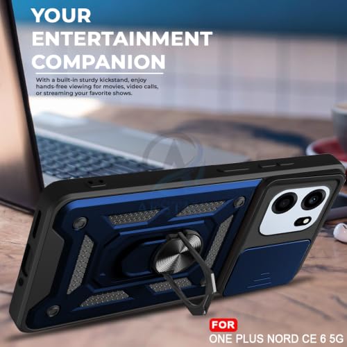 Image of AESTMO Tough Armor OnePlus Nord CE 6 5G Bumper Back Case Cover | Ring Holder & Sliding Camera Shield Cover | 360 Degree Protection Back Case Cover for OnePlus Nord CE 6 5G (Blue)