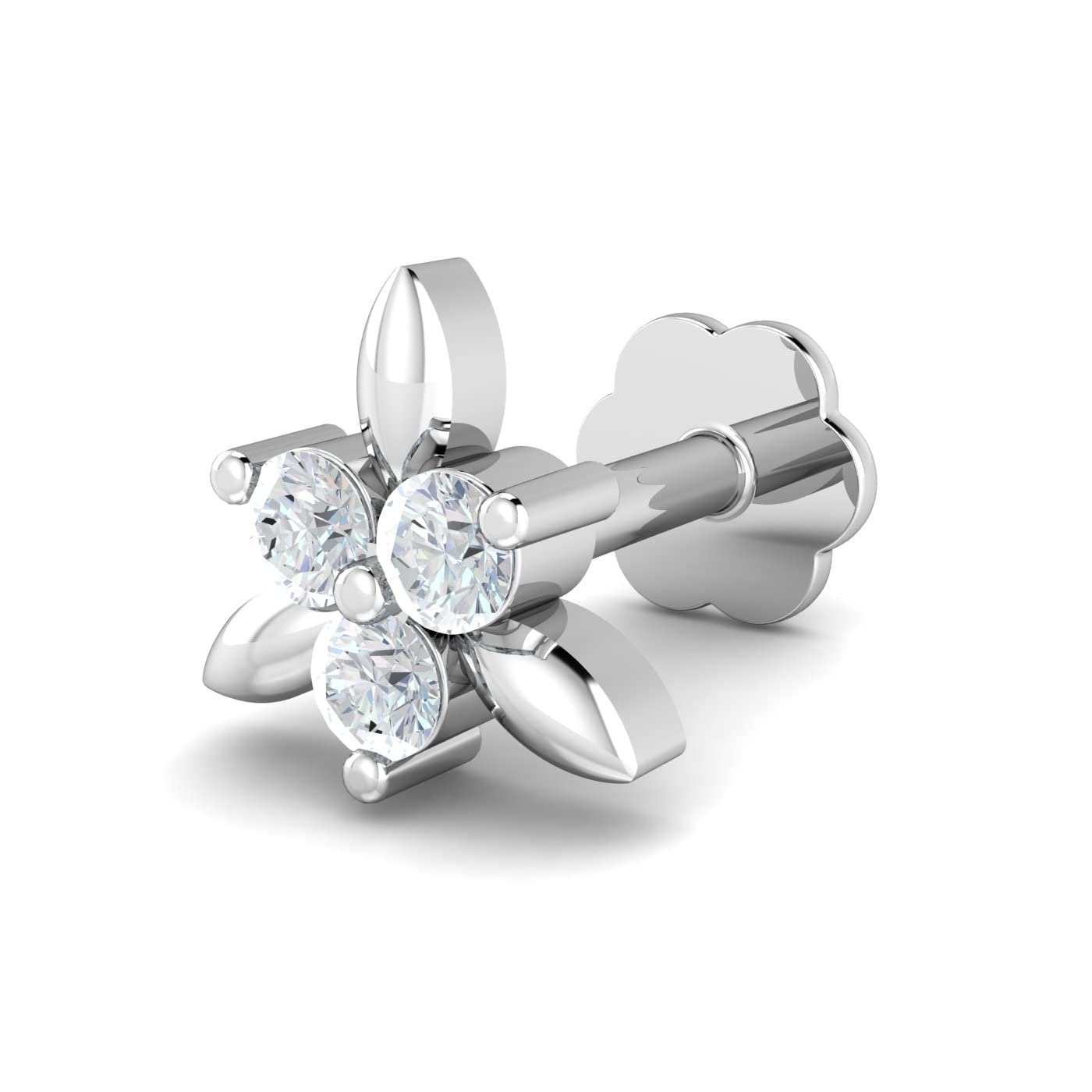 14KT White Gold Triangular 0.03 Carats Nose Stud for Women (Piercing Required)