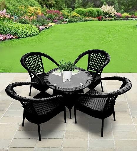 Image of D-8 Patio|Indoor| Outdoor| Living Room | Garden | Chair Table Set 4+1 (4 Chair + 1 Table)|Furniture Set |Coffee Chair Set |Powder Coated|(Black)