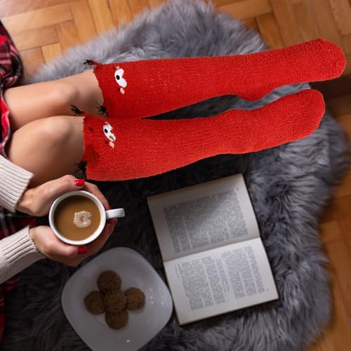 Image of Benefeet Sox Girls Cute Animal Fuzzy Knee High Socks Womens Funny Striped Cozy Winter Warm FluffyThigh High Socks Leg Warmers