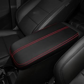 DEYTOP Center Console Cover for GMC Terrain 2025 2018-2024 Accessories Car Console Armrest Cover for GMC Terrain 2023 2024 2025 Anti-Scratch Leather Armrest Pad Protector Black with Red Stitches