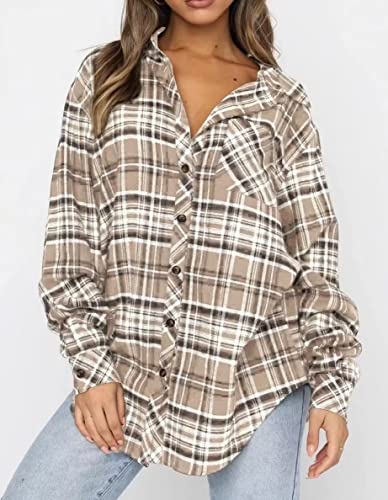 Image of Lacozy Womens Buffalo Plaid Flannel Shirt Long Sleeve Collar Button Down Blouses Tops
