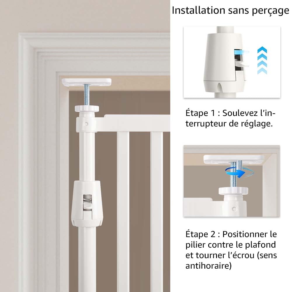 unipaws Barrière de sécurité pour Chat, Extra-Haute de 190 cm, barrière pour Animaux, avec Serrure, barreaux rapprochés, Montage sans perçage, Usage intérieur