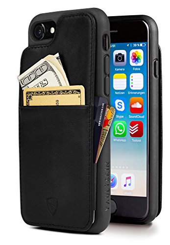 iPhone 7/8 Wallet Case, Vaultskin Eton Armour for iPhone 7/8 (4.7) Slim Minimalist Bumper Case for Cards and Cash, Genuine Leather - Holds up to 10 Cards (iPhone 7/8, Black)