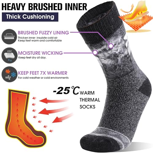 Image of 3 Pairs Thermal Warm Socks for Men & Women Thick Winter Extra Warm Insulated Boot Ski Socks for Cold Weather