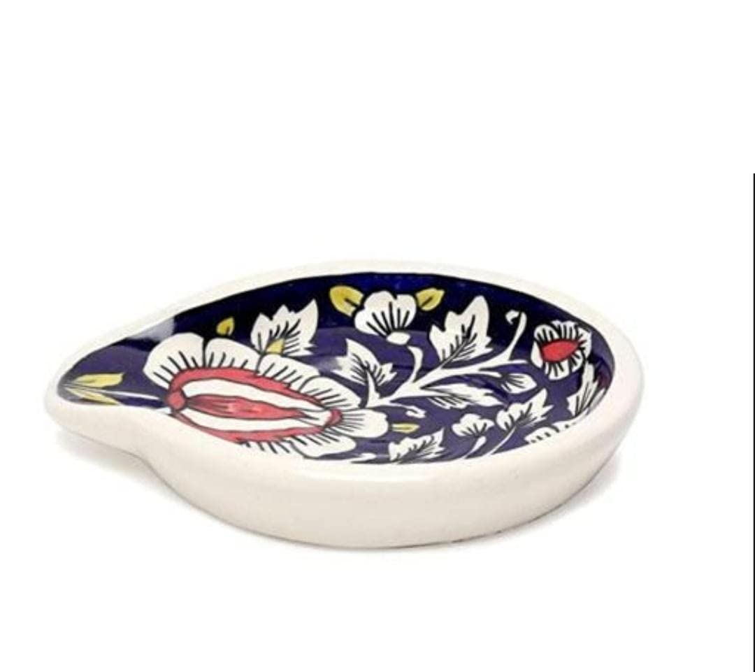 Zaiditraders Ceramic Spoon Rest/Spoon Holder/Cutlery Holder for Kitchen/Size 15 cm/Tabletop/Hand Printed Mughal Floral Holder/Handmade Ceramic Spoon Holder/Pack of 1 / Blue Mughal Floral