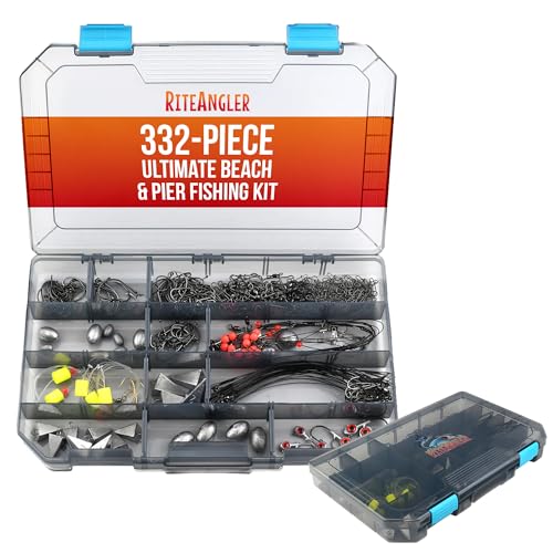 Charlie's Worms Ultimate Beach & Pier Fishing Kit - 332-Piece Tackle Box with Fishing Lures, Circle Hooks, Bait Accessories, Starter Gear for Freshwater & Saltwater, for Teens & Adults