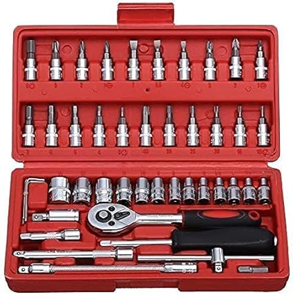 GLIVE (LABEL) 46pcs 1/4-Inch Socket Ratchet Wrench Combination Tools 46 Pieces Spanner Socket Combination Tool Easy Repair Wrench Screwdriver and Socket Set Kit For Home and Car Accessories (1Pcs)