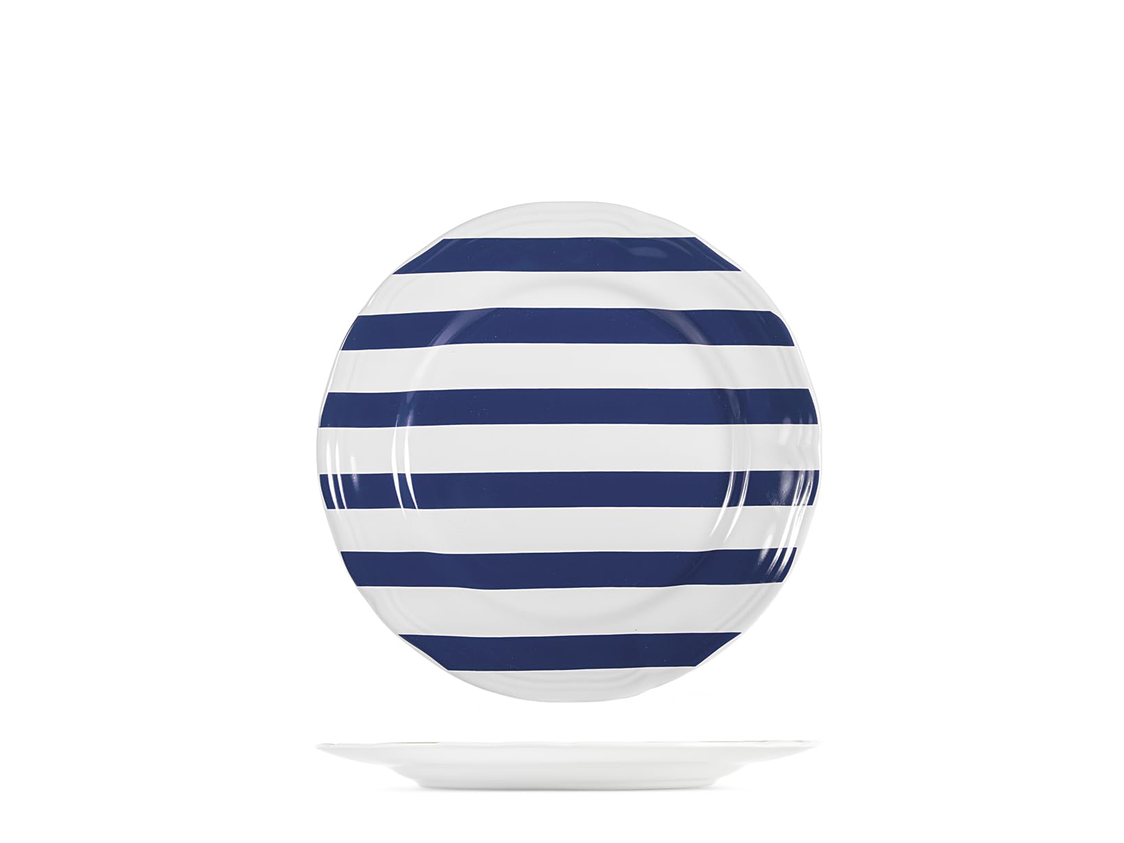 H&H Set 6 Piatti Frutta Zaffiro in Stoneware – Ø 20 cm – Decorazione Righe Bianche e Blu – Lavabili in Lavastoviglie e Utilizzabili in Microonde