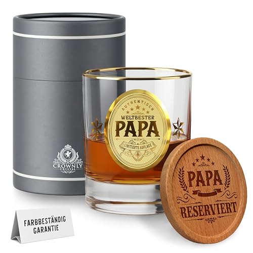 CROWNLY CRYSTAL® Verre à Whisky Personnalisé - Cadeau Original pour Papa - Idée Anniversaire, Noël, Annonce Grossesse, Futur Papa