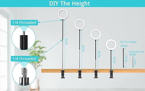 Miniatura 6 de Trípode superior con anillo de luz, soporte de cámara de escritorio con brazo flexible, brazo flexible para teléfono con abrazadera para arte de