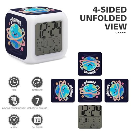 Reloj despertador mini Planet para mesita de dormitorio y oficina con termómetro 4