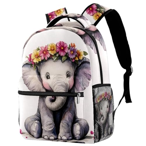 Sac à dos d'école éléphants mignons multicolore avec porte-bouteille