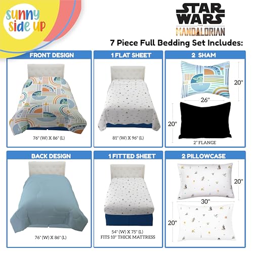 Image of Sunny Side Up Kids Comforter Set Includes Sheets and Pillow Covers - Soft and Cozy Bed Set for Stylish Room Decor, Multicolor - Star Wars Mandalorian, 7 Piece Full Size Bedding