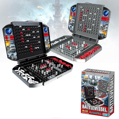 Puhzamey Jogo de tabuleiro de batalha naval, jogo para 2 jogadores: Estratégia compacta jogo de batalha naval com 2 mesas de jogos e acessórios, brinquedo clássico para crianças e adultos