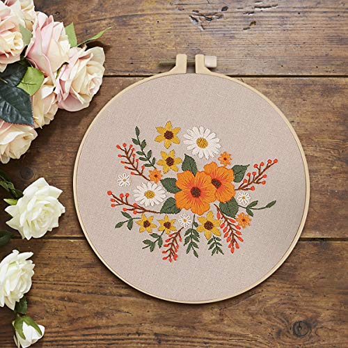 Chfine 3 Pack Embroidery Starter Kit with Pattern,Cross Stitch Kit for Adults Beginners, Including Embroidery Cloth with 3 Embroidery Hoops, Color Threads and Tools - Thumbnail 2