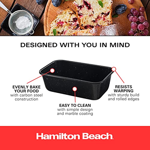 Hamilton Beach Carbon Steel Loaf Pan Black Nonstick With Marble Coating And Painting, Bakeware, Professional Baking, Bread Pan, Meatloaf, Cake, Easy Grips Handles, Brownies, Multipurpose Cookware #TOP4