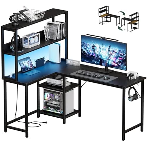 DUMOS L Shaped Desk, Gaming Desk, Power Outlet, 53 Inch