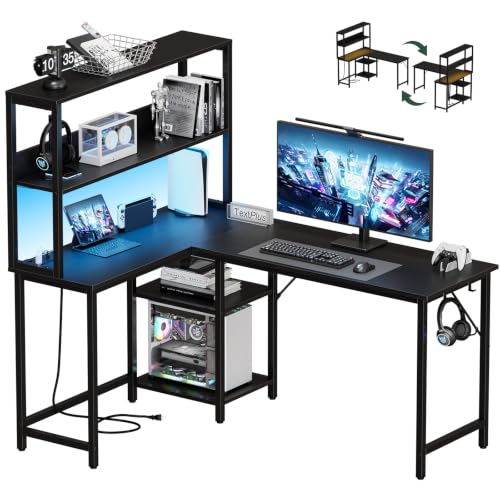 DUMOS L Shaped Desk, Gaming Desk, Power Outlet, 53 Inch