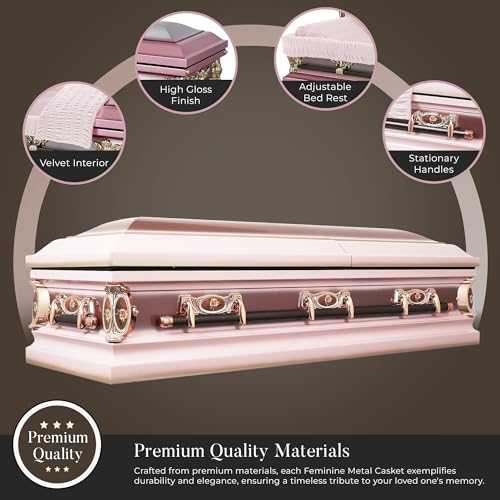 image for Overnight Caskets Mother Funeral Metal Casket Pink with Pink Velvet In