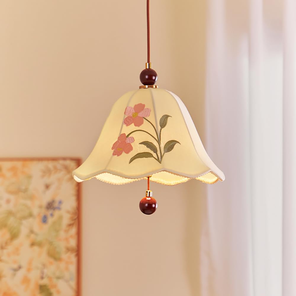 Abinlina Mid Century Fabric Chandelier 12.6" - Vintage Adjustable Pendant Light Fixture for Dining Room, Kitchen Island, Living Room, Bedroom - Gold Finish