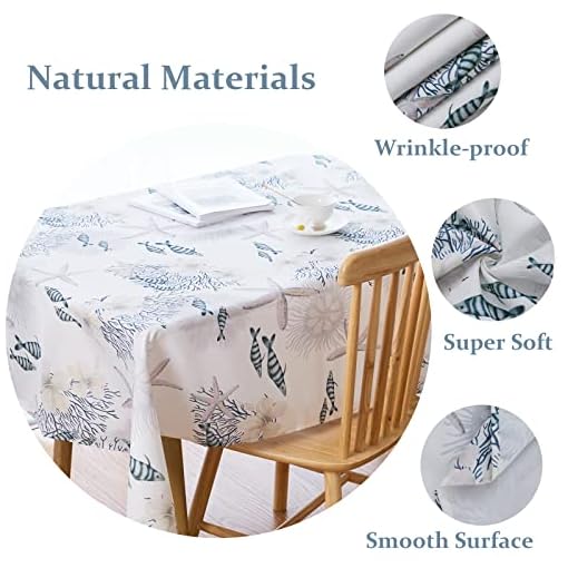 Coastal Nautical Tablecloth for Rectangle Table Starfish Coral Print Table Cloth Durable Waterproof Table Cover for Kitchen Dining Room Indoor/Outdoor Party 52x70 Inches - Image 3