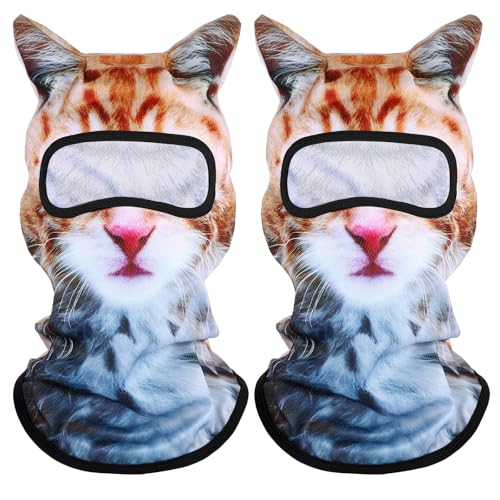 Shyyween 3D Cat Ski Mask Dog Balaclava Sheisty Breathable Cycling Mask Ice Silk Face Cover for Sunscreen Protection Outdoor(2 Pcs Yellow Cat)
