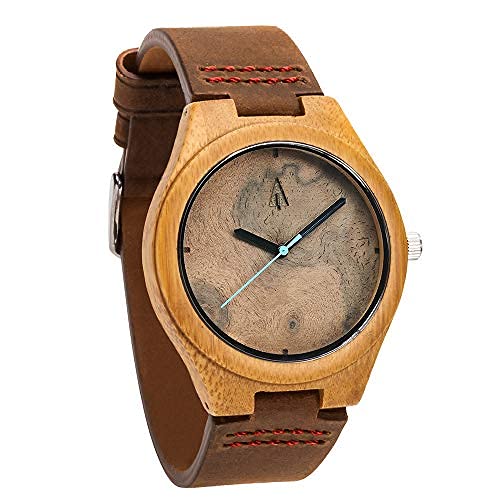 Treehut Mens Walnut Burl Bamboo Wooden Watch with Genuine Brown Leather Strap Quartz Analog with Miyota Movement, 1.7 inches (B07SFF6HJ7) Amazon Price History, Amazon Price Tracker