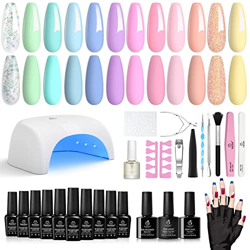 Beetles Gel Nail Polish Starter Kit, 12 Spring Pastel Colors with Base & Top Coat, Cuticle Oil, Soak Off Macaroon Gel Polish Set for 2023 Spring Nail Art DIY