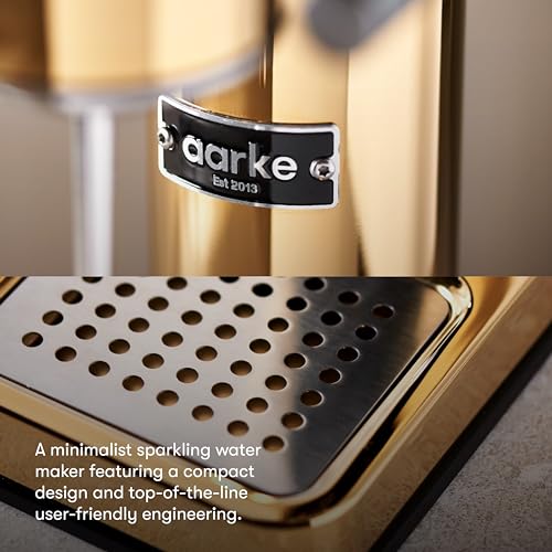Image of Aarke Carbonator 3 - Premium Sparkling Water Maker, Gold | Stainless Steel, Cordless Soda Maker for Home, Carbonated Water Machine, BPA-free PET Bottle Included