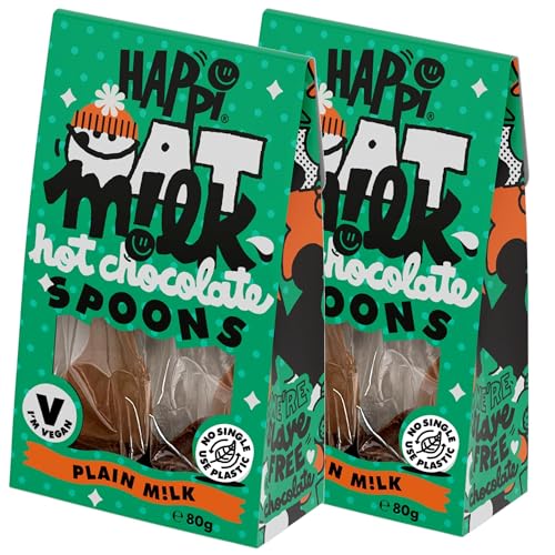 4 x Happi Oat Milk Vegan Hot Chocolate Spoons - Vegan Chocolate Gifts, 2 x Oat Milk Pack