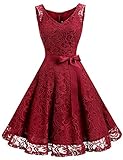 Dressystar 0010 Women Floral Lace Bridesmaid Party Dress Short Prom Dress V Neck Dark Red M
