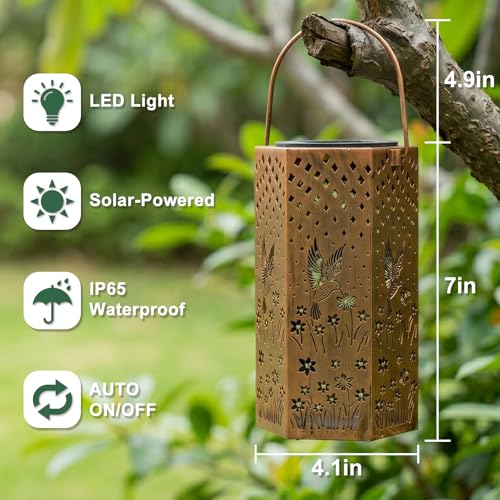 Image of Eandisom Birthday Gifts for Women - Garden Decor Hummingbird Solar Lanterns Outdoor Waterproof, Mothers Day Gifts for Mom Grandma, Hanging Solar Lights Outside for Yard, Patio