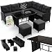 Juskys Polyrattan Lounge Manacor mit Ecksofa, Esstisch, 2 Hocker & Kissen - wetterfest bis 7 Personen - Bezüge waschbar - Rattan Garten Sitzgruppe Gartenlounge Gartenmöbel Set - Schwarz/Grau