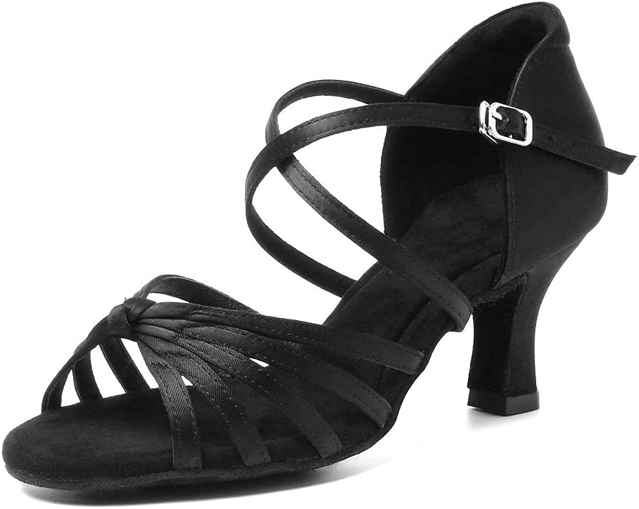 HIPPOSEUSWomen's Latin Dance Shoes Beige 2.75inch Heel Professional Ladies Ballroom Salsa Dance Practice Performance Shoes Suede Sole, 7 B(M) US