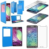 ebestStar - Cover Compatibile con Samsung A5 Galaxy (2015) SM-A500F Custodia Portafoglio Protezione Libro Flip con Finestra View, Blu +Pellicola Vetro Temperato [Apparecchio: 139.3x69.7x6.7mm, 5.0'']